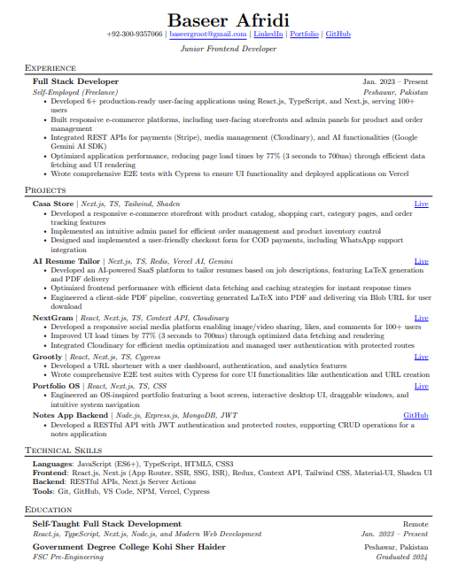 Tailored ATS-friendly resume generated by AI